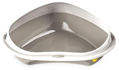 CAT CENTRE Grey Jumbo Corner Cat Open Litter Tray With Rim Kitten Pet Toilet Plastic Loo Pan Box Anti-Spillage Lowered Entry Step Rounded Corners Detachable Rim Easy Cleaning No Spilling