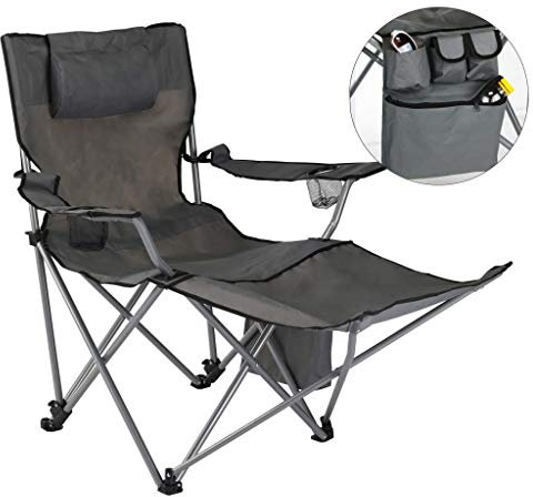 HI Chaise de Camping de avec Repose-Pieds Siège de Jardin Chaise de Plage Fauteuil Chaise d’Extérieur Pêche Terrasse Patio Balcon