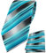 TigerTie Designer Krawatte Designer Einstecktuch in türkis silber anthrazit grau gestreift - Krawattenbreite 8 cm