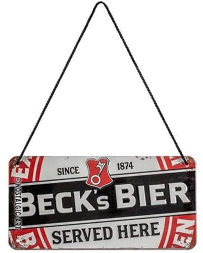 Nostalgic-Art 28033 - Beck's - Label Served Here, Hängeschild 10 x 20 cm aus Metall, inkl. Kordel