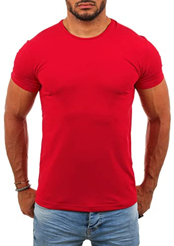 Young & Rich Herren Uni Basic T-Shirt mit Rundhals Ausschnitt einfarbig Stretch körperbetonte Dehnbare Passform 1701