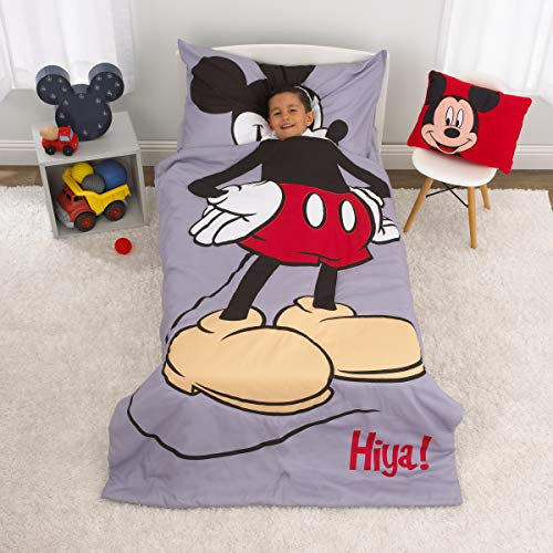Mickey Mouse 4-teiliges Kleinkind-Bettwäsche-Set mit Bettdecke, Spannbetttuch, Bettlaken, Kopfkissenbezug in Standardgröße