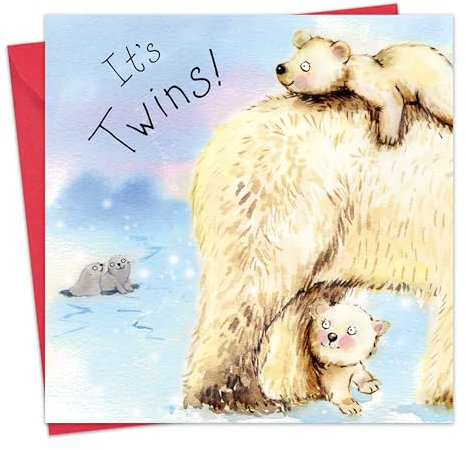 Twizler Glückwunschkarte für Zwillinge mit Eisbären – Karte für Zwillinge – Karte zur Geburt – Glückwunschkarte für Neugeborene – niedliche Karte – Geschenke für Neugeborene – Geschenke für Zwillinge