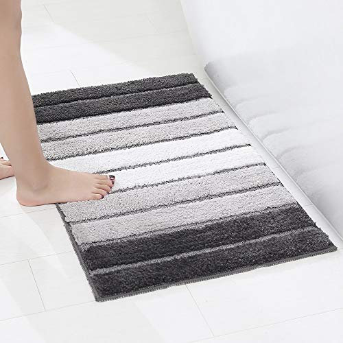 Treer Badezimmermatte Weicher Saugfähig Badezimmerteppich, Mikrofaser Plüsch Farbverlauf Wasseraufnahme Badematten Antirutsch Badvorleger Fußmatte Schlafzimmer Bodenmatte (Grau,43x68cm)