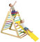 GOPLUS Kletterdreieck mit Rutsche, Klappbare Hühnerleiter, Sprossenwand aus Holz, Indoor Spielplatz mit 60 kg Belastbar, mit Regenbogen-Stufen, für Kinder von 3 Jahre bis zu 6 Jahre (Bunt)