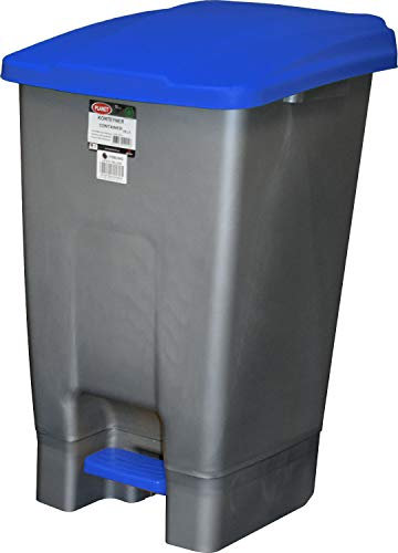 Sterling Ventures Large Heavy Duty Waste Rubbish Recycling Pedal Wheelie Bin with Coloured Lid (70L, Blue Lid)