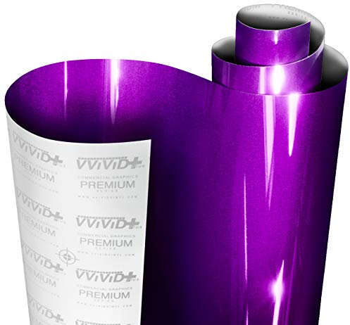 VViViD+ Ultra Gloss Candy Purple Vinyl Car Wrap Premium Paint Replacement Film Roll with Nano Air Release Technology, Stretchable Protective Cap Liner, Self Adhesive (1.5ft x 5ft)