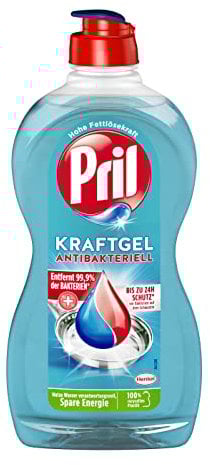 Pril Kraft Gel Antibakteriell (450ml), Handgeschirrspülmittel mit hoher Fettlösekraft, für sauberes Geschirr, entfernt 99,9 % der Bakterien*