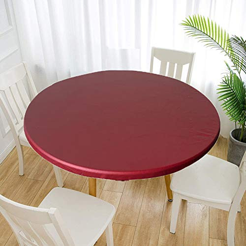 Cozomiz Elastische Tischdecke Gartentischdecke Rundtischdecke wasserdichte rutschfeste Abwischbar Schmutzabweisend Tischdecke Weinrot 120cm Runde Enge Passform