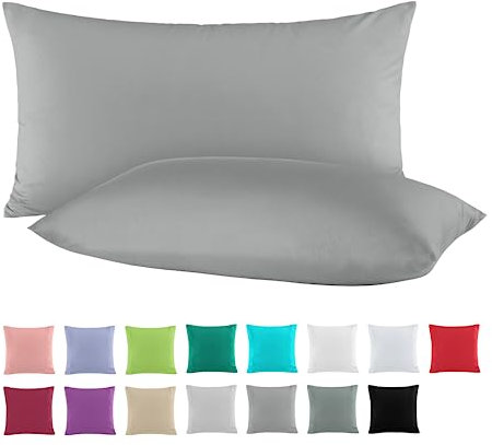 BaSaTex Doppelpack Baumwolle Renforcé Kissenbezug 40x60 cm | Kissenbezüge aus 100% Baumwolle | Kissenhüllen in Stahlgrau