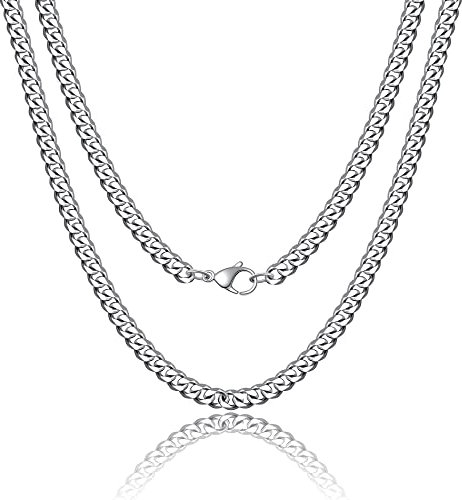 RWQIAN Kubanische Halskette für Männer 6mm Silber Edelstahl Panzerkette Jungen Link Chain Cuban Schmuck Hip-Hop Kette 55CM