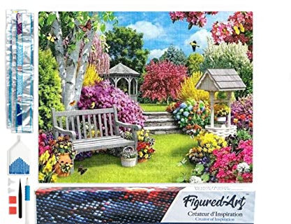 Figured’Art Diamond Painting Broderie Diamant 40x50cm Toile Entière Roulée avec Strass Perles Carrés - Joli Jardin - Kit Complet Paysage 5D DIY Activité Manuelle Loisirs Créatifs Adultes