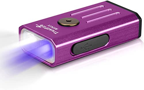 TrustFire Mini-X LED-Taschenlampe, Schlüsselanhänger, 320 lm, Mini EDC Light, kleine tragbare Taschenlampe leicht (weiß + UV (365 nm), Doppellicht, violetter Körper)