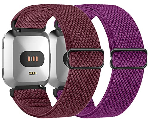 Tiptops Ersatzarmband Kompatibel mit Fitbit Versa 2 Armband/Fitbit Versa Armband für Damen/Herren, Sports Elastisches Verstellbares Nylon Uhrenarmband für Fitbit Versa/Versa 2/ Versa Lite -2Pack