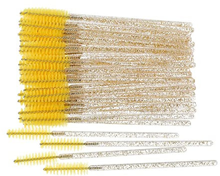 50 stücke Glänzende Einweg Wimpern Applikator Zauberstab Curler Pinsel Set Mascara Eyebrow Spooler Kamm Zauberstäbe Spools Pinsel (Handle Color : 50pcs Crystal Yellow)