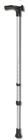 FabaCare Gehstock Handy, Gehstütze mit anatomischem Griff, höhenverstellbar, extra leicht, bis 125 kg, Silber Eloxiert, Links