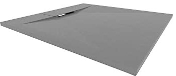 i-flair SMC POLAR Duschwanne 90x90 cm, extra flache und robuste Duschtasse 26MM aus langlebigem SMC mit ANTI-Rutsch-Oberfläche In Schieferoptik/Steinoptik inkl. Ablaufgarnitur mit SMC Deckel - Grau