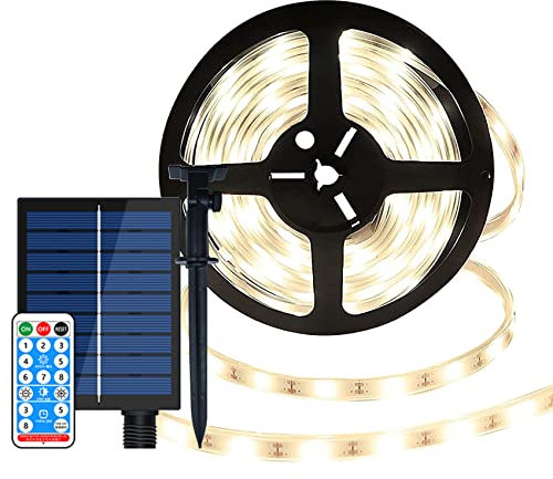 EONANT Bande lumineuse solaire de 10 m 240 LED étanche flexible LED pour extérieur, décoration de jardin, Noël, fête de mariage, 8 modes avec télécommande (blanc chaud)