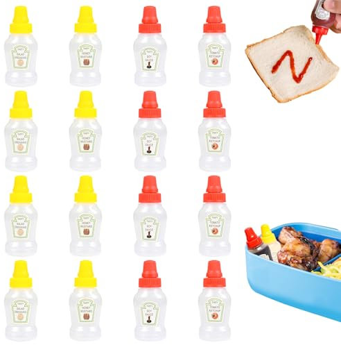 KUAOOAUK 16Pcs Condimento Squeeze Botellas, 25ml Mini Ketchup Botella, Botellas de Plástico Portátil Miel Salsa Contenedores para Niños Adultos en la Oficina Picnic Bento Box Accesorios