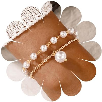 Aneneiceera Boho Perlen Armband Gold Armband Braut Hochzeit Perlen Armband Minimalistisch Himmlisch Armband Mode Handkette Schmuck Brautjungferngeschenke für Frauen und Mädchen Geschenke
