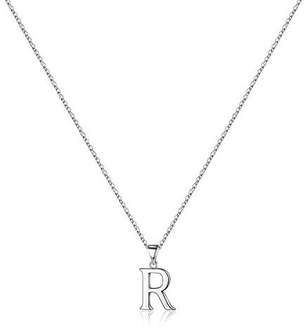 TINGN Kette mit Buchstaben Silber Kette Damen, Hypoallergene Halskette mit Buchstabe R Kette Buchstaben Anhänger Kette für Mädchen S925 Sterling Silber Kette Halskette Schmuck Geschenke für Frauen