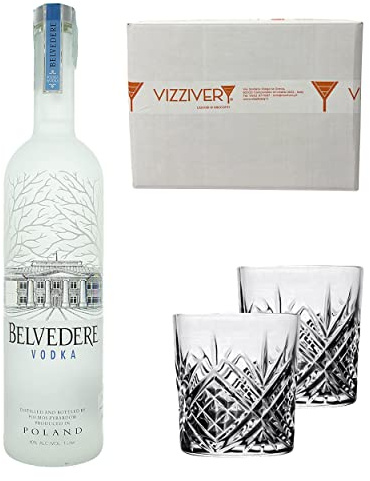 Belvedere Vodka 40% Vol. 1000 ml - Due Bicchieri In Vetro da 300 ml