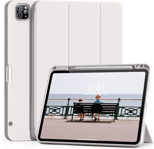 JKSML Hülle für iPad Pro 12.9 2022 (6. Generation), iPad Pro 12.9 Zoll 2021/2020/2018 (5./4./3. Generation) mit Stifthalter, Schlafen/Wachen, Unterstützt Pencil 2 Aufladung, Grau