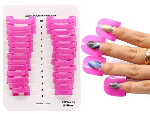 26Pcs Nail Polish Skin Barrier Protector Clips, Reusable | Plastic nail protector caps prevent polish spills. Anti-spill holder clips for gel nail tips, forms and manicure.