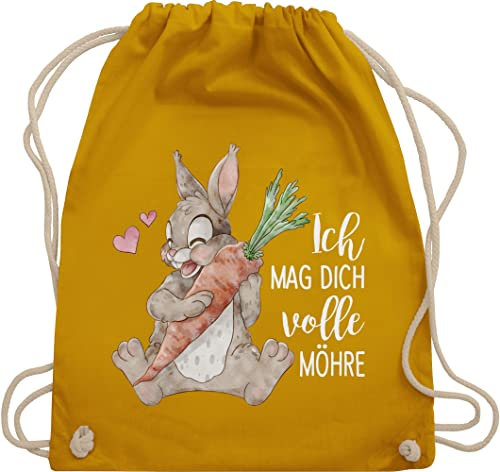 Turnbeutel Rucksack - Sprüche Statement Spruch - Ich mag dich volle Möhre mit Hase weiß - Unisize - Senfgelb - sportbeutel+spruch spruche liebe stofftasche baumwolle beutel+rucksack+mit+sprüchen