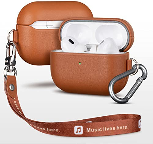 Haobobro [Nappa Series] AirPods Pro 2. Generation Hülle 2022 - AirPods Pro 2 Leder Case Leather Cover - AirPods Pro 2 Ledercase Schutzhülle - Lederhülle mit Trageband und Karabiner - Braun