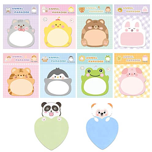 210 Cartoon Animal Sticky Notes, Creative Message Strips, Square Standing Notes (10 Pattern Styles)