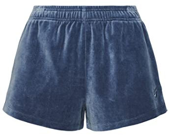 Superdry Damen S Logo Samt-Shorts Kieselstein Blaugrau 42