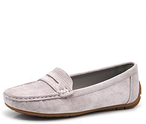 IF Moda Zapatos Mocasines Slip On Loafers Suave Mujer con Diamantes Piedras Ante 7137, 245 Lila Gris, 37 EU