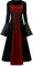Costume de renaissance pour femme - Robe médiévale avec manches trompette gothique maxi robe de carnaval Halloween fête (Rouge, S)
