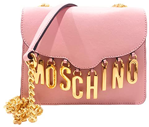 Moschino Couture Tasche aus rosa Leder mit goldenen Charms, Rosa, 21x15,5cm