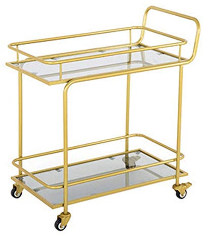 TEmkin Home Gold Barwagen/Industrie-Barwagen/Servierwagen für Hotels, Restaurants, Heimgebrauch, Marmor, Glas-Servierwagen, Aufbewahrungswagen (Marmor) (gehärtetes Glas)