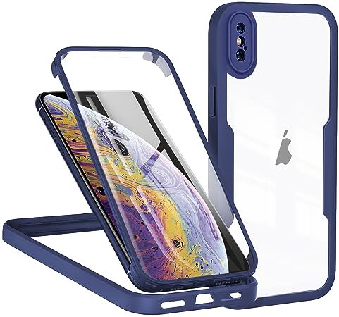 TVVTPU Kompatibel mit iPhone X/XS Hülle, 360 Grad Stoßfest Handyhülle mit Eingebaute Displayschutzfolie Ganzkörper Schutz Silikon Bumper Outdoor Schutzhülle Case für iPhone X/XS, blau