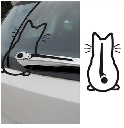 JNNJ Katze Wischer Aufkleber, Lustig Cartoon Kätzchen Abziehbild, Auto Heck Fenster Abziehbild Aufkleber Dekor, Universale Wasserdicht Tier Autoaufkleber(Schwarz)