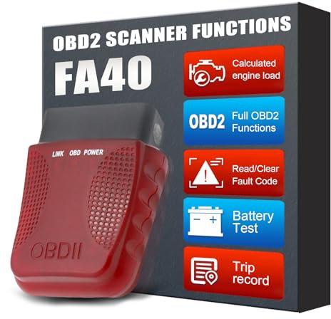 Drahtloses OBD2 Scanner Auto Diagnose Scanwerkzeug, OBDII Adapter verwendet für Fahrzeug Fehler Test Motor Anzeigeleuchte OBD2 Bluetooth Scanner Leser und Anwendung für iPhone iOS Android (Charm Red)