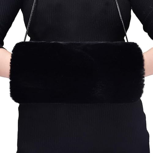 Surakey Manchons Fausse Fourrure Hiver Chaud Chauffe-Mains Épais Manchon Chauffe Main en Fourrure de Lapin Synthétique Manchette Bras Fourrure pour Hommes et Femmes, Cadeau de Noël, 35 * 10cm Noir