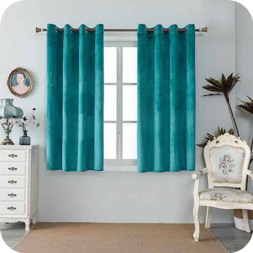 GIRASOLE HOME Adelaide, 1 Paar weiche Verdunkelungsvorhänge aus Samt, 2 Paneele, 140 x 150 cm, mit Ösen, Türkis