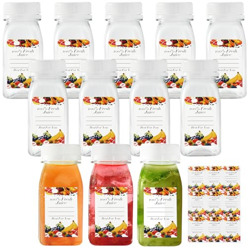 12 Pièces Bouteilles en Plastique, 120 ml Mini Bouteille Jus de Fruit Shot Bouteilles Vides Réutilisables Bouteille Plastique pour Conserver des Jus, Milkshakes avec 1 Entonnoir(Transparent)