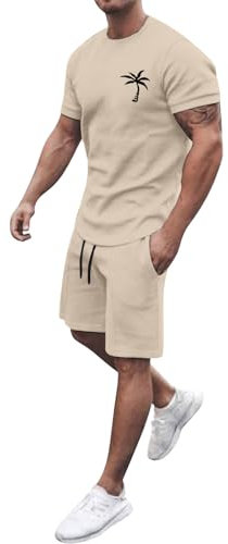 Herren Trainingsanzug Set Sommer Sportanzug 2 Teiliges Outfit Sport Set Kurzarm T-Shirt + Kurze Hose Sets Freizeitanzug Männer Rundhals Oberteile Shorts Jogginganzug Zweiteiliges Set