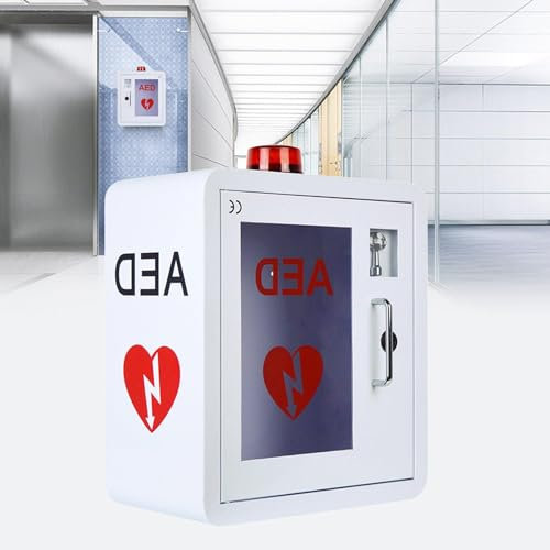 QIANMEI AED-Schrank, Wandschrank for Erste-Hilfe-AED-Defibrillatoren, Metall-Stahlplatte Mit Alarm Und Licht, for Zuhause, Büro, Krankenhaus Und Öffentliche Orte
