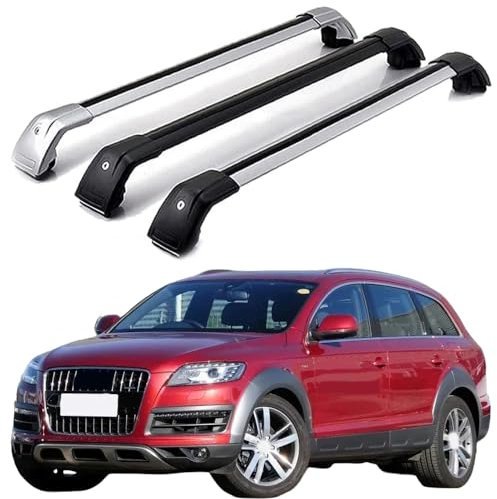 DachträGer RelingträGer für A-UDI Q7 5 4L SUV 2006-2015, Dachgepäckträger Dachträger Querträger Aluminium Diebstahl-Bars Auto Zubehör 2 Stück,Silver