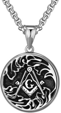 CQHODFYA Freimaurer Halskette für Herren Damen,Edelstahl Kette mit Freimaurerei Symbol Anhänger, Schmuck Geschenk,Kette Silber 23.6 mit Geschenkbox