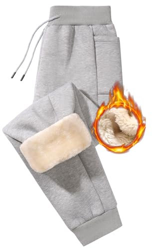Niwicee Pantaloni da Jogging Uomo Invernali Pantaloni Tuta in Pile Termici Jogger Sportivi Pants Casual Caldo Pantaloni Lunghi in Cotone Regolabili con Coulisse e Tasche (Grigio Chiaro, XXL)