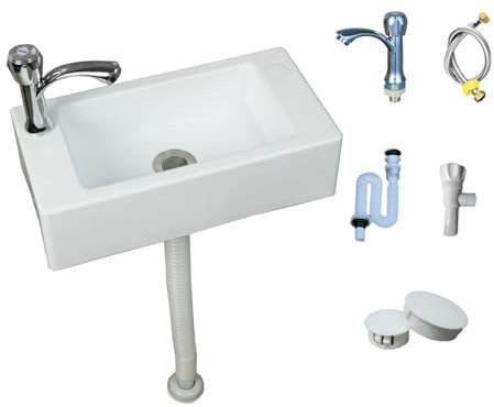 Aufsatzwaschbecken aus Kunststoff in Weiß - Modernes Design, Rechteckig, Leicht zu Reinigen Mit Legierungsarmatur (40 * 20 * 11cm)