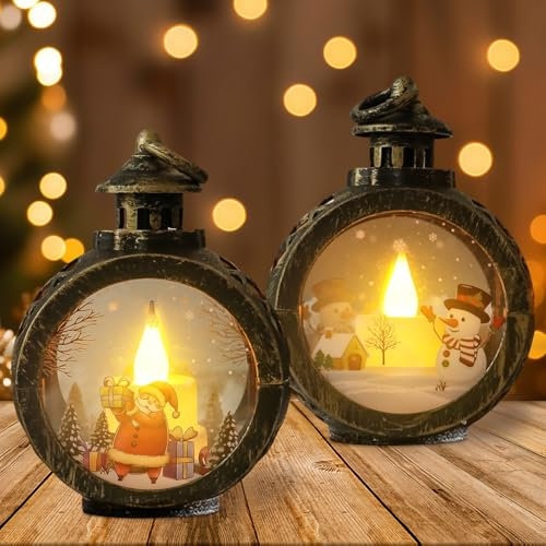 Booaee Weihnachtsdeko Laterne 2 Stück Weihnachtslaterne mit Warmweißes LED Licht, Laterne Windlicht Weihnachten für Weihnachtsdekoration Innen Außen Weihnachtsfeier Tischplatte Heimdekoration
