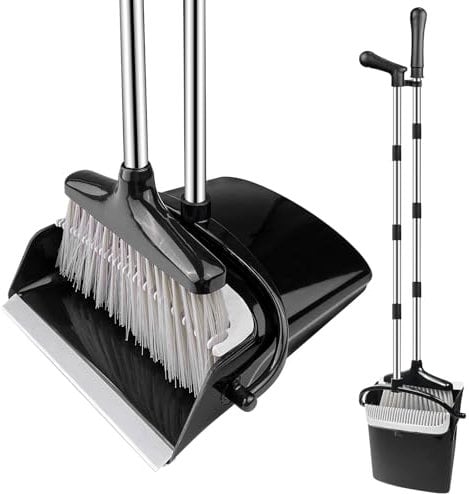 Ghazpmuk Juego de Escoba y Recogedor Plegable de Mango Largo con Peine Dientes, para Interior y Cocina